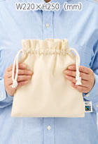 フェアトレードコットンフリル巾着バッグ（M）ナチュラル