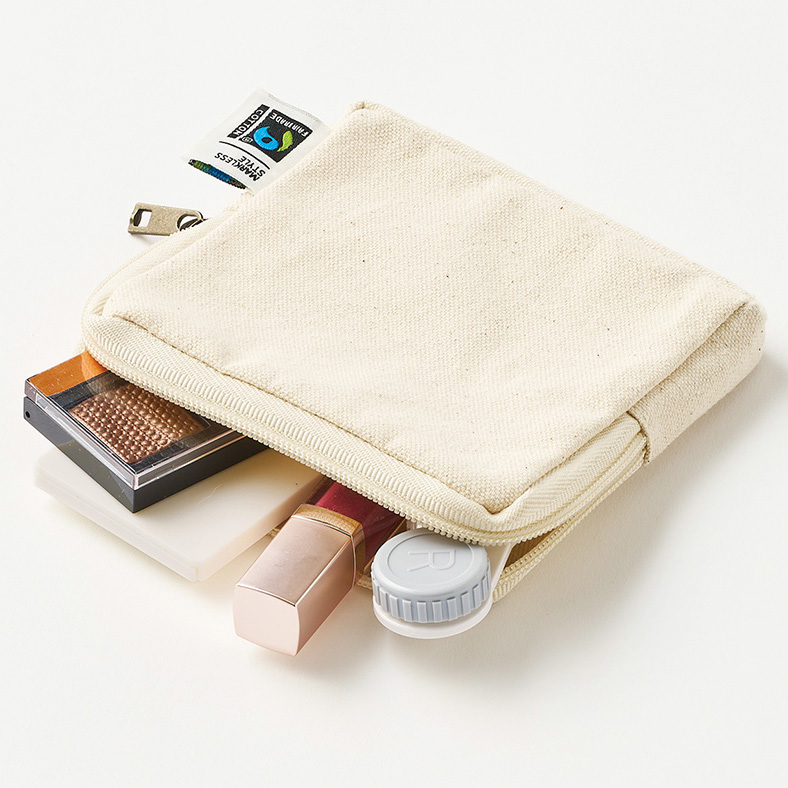 フェアトレードコットンスリムスクエアポーチバッグ（S）　ナチュラル