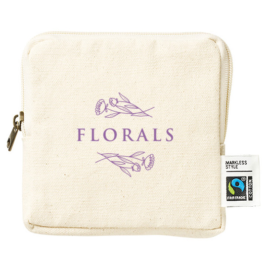 フェアトレードコットンスリムスクエアポーチバッグ（S）　ナチュラル 大量作成でお安いシルクプリント