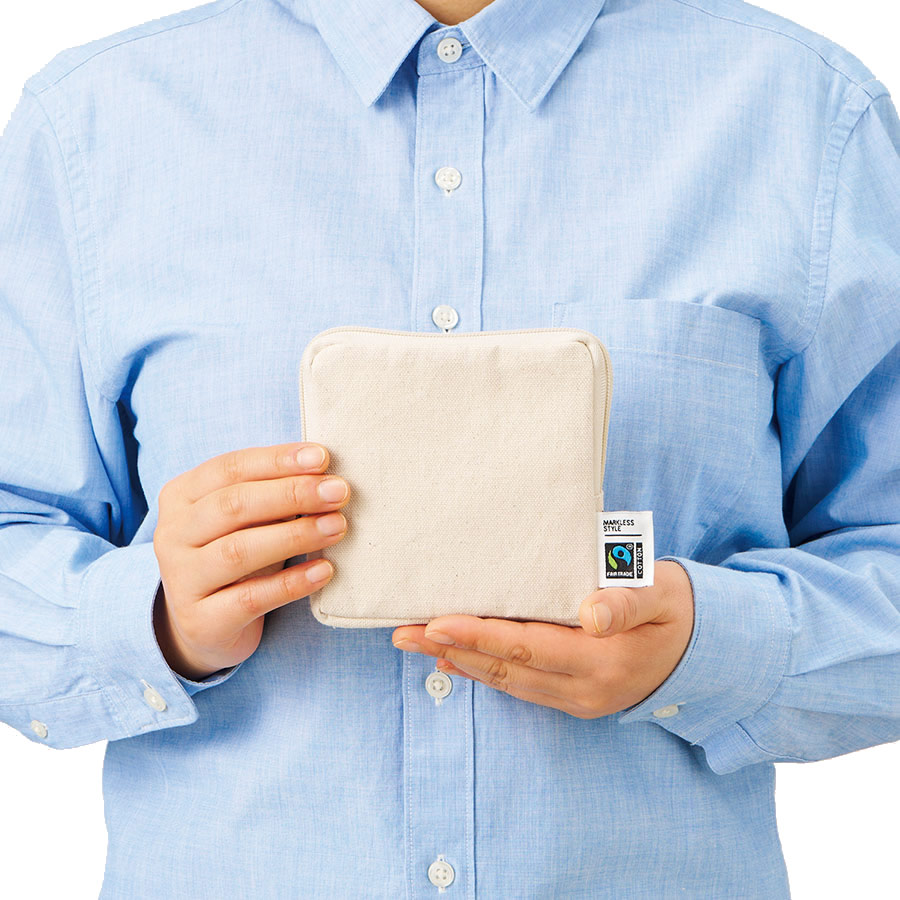 フェアトレードコットンスリムスクエアポーチバッグ（S）　ナチュラル