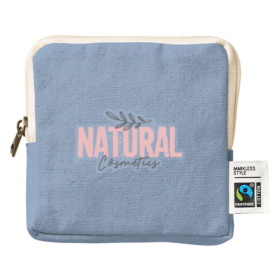 フェアトレードコットンスリムスクエアポーチバッグ(S)4色 フルカラーで写真表現ができる熱転写印刷