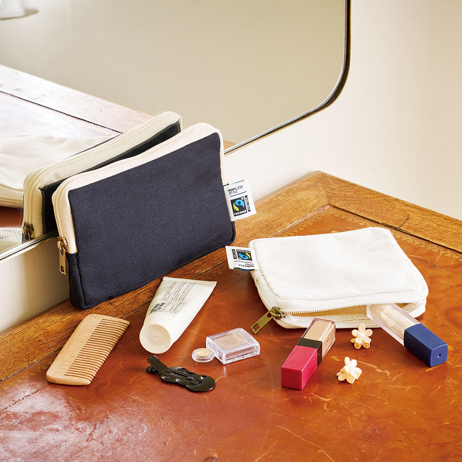 フェアトレードコットンスリムスクエアポーチバッグ(S)4色