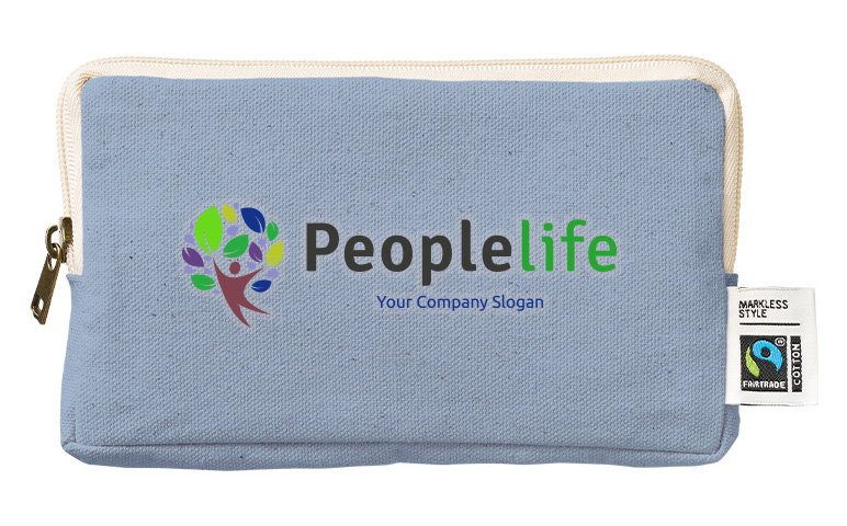 フェアトレードコットンスリムスクエアポーチバッグ(M)4色 フルカラーで写真表現ができる熱転写印刷