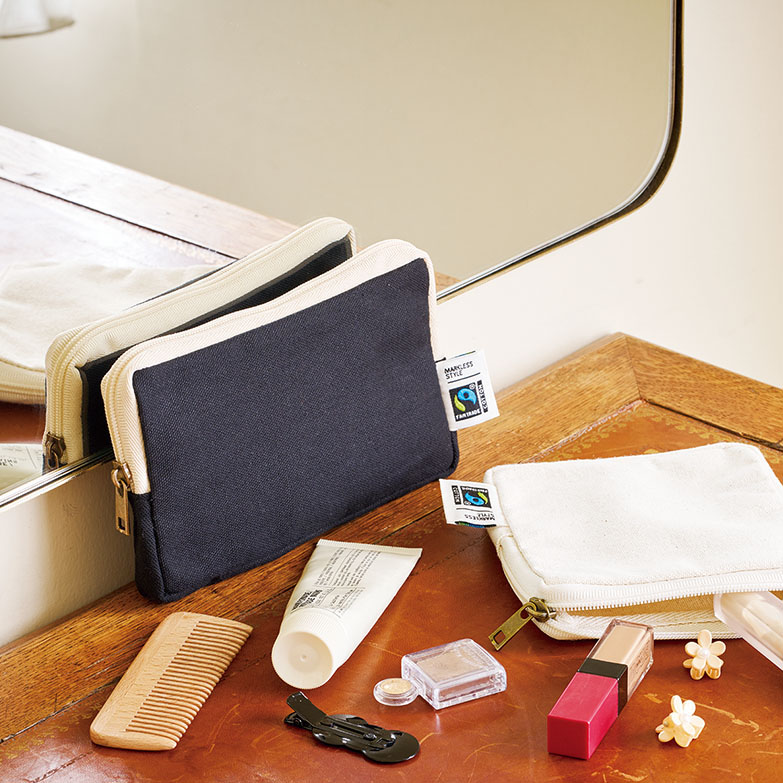 フェアトレードコットンスリムスクエアポーチバッグ(M)4色