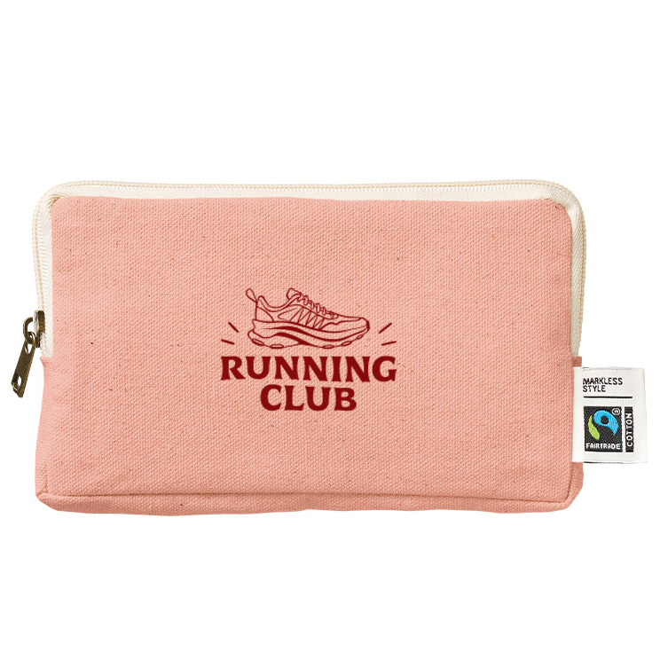 フェアトレードコットンスリムスクエアポーチバッグ(M)4色 大量作成でお安いシルクプリント