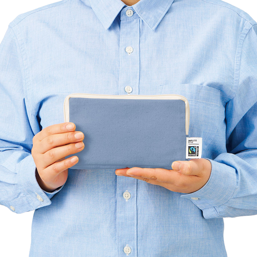 フェアトレードコットンスリムスクエアポーチバッグ(M)4色