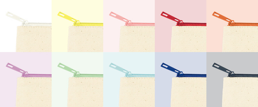 カラーファスナーキャンバスフラットポーチバッグ（SS）10色　ホワイト　イエロー　ライトピンク　レッド　オレンジ　

パープル　オリーブ　ライトブルー　ネイビー　チャコールブラック