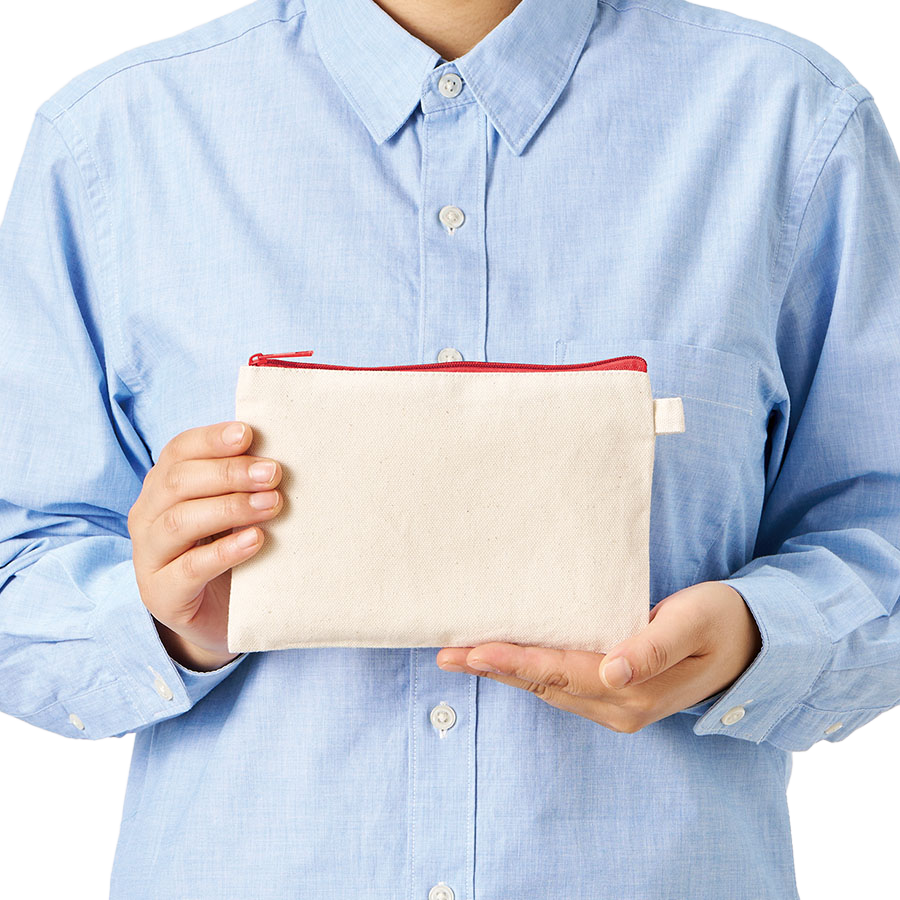 カラーファスナーキャンバスフラットポーチバッグ(S)10色