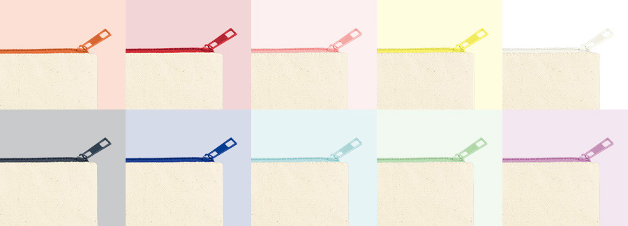 カラーファスナーキャンバスフラットポーチバッグ（M）10色 ホワイト　イエロー　ライトピンク　レッド　オレンジ　パープル　オリーブ　ライトブルー　ネイビー　チャコールブラック