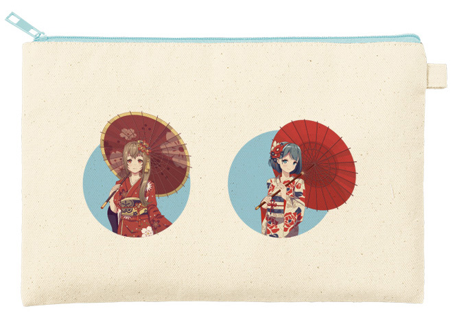 カラーファスナーキャンバスフラットポーチバッグ（M）10色 フルカラーでインクジェットプリント