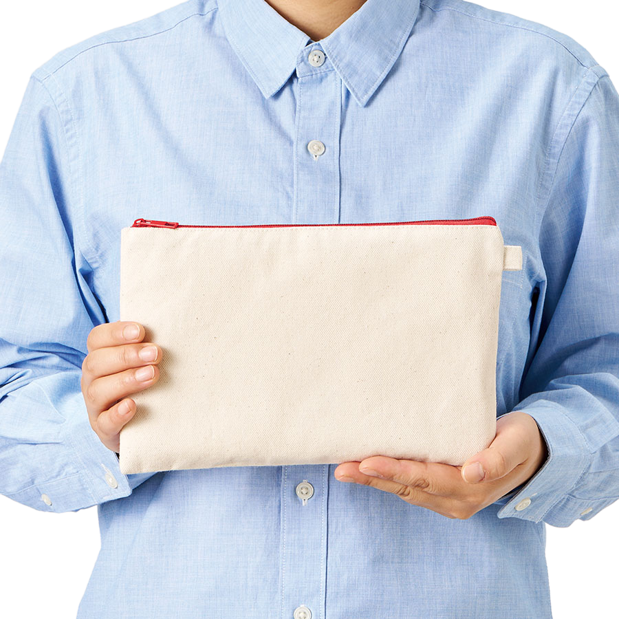 カラーファスナーキャンバスフラットポーチバッグ（M）10色