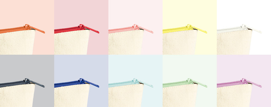 カラーファスナーキャンバスデイリーポーチバッグ 10色 ホワイト　イエロー　ライトピンク　レッド　オレンジ　パープル　オリーブ　ライトブルー　ネイビー　チャコールブラック