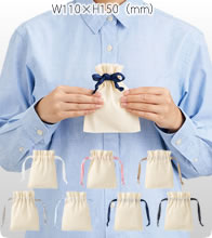 コットンカラーリボン巾着バッグ（SS）7色