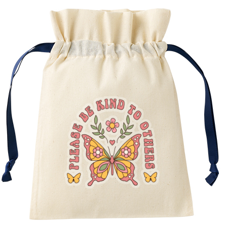 コットンカラーリボン巾着バッグ（S）7色 フルカラーで写真表現ができる熱転写印刷