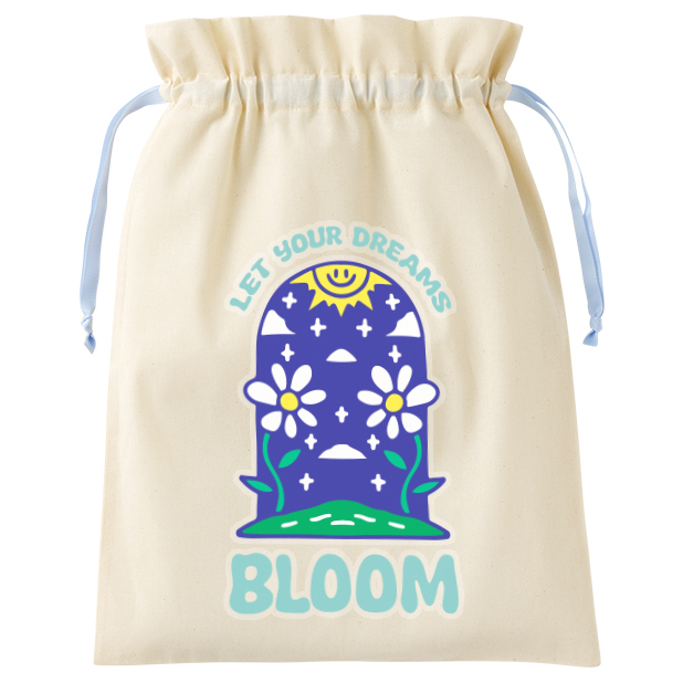 コットンカラーリボン巾着バッグ（L）7色 フルカラーで写真表現ができる熱転写印刷