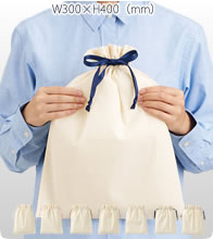 コットンカラーリボン巾着バッグ（L）7色