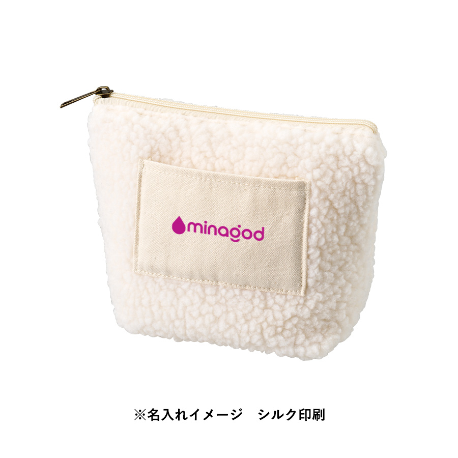 ボア&キャンバスポケットデイリーポーチ3色に大量作成でお安いシルクプリントをした例