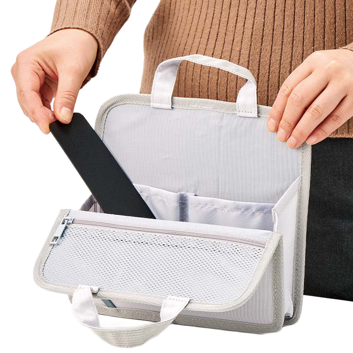 文具まとめて持ち運びバッグ 3色 取り外し可能な底板 & スリムマチ設計 バッグインバッグにしても◎