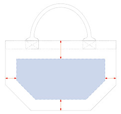 デニムパイプハンドルトート（S）インディゴのオリジナル名入れプリント可能範囲図