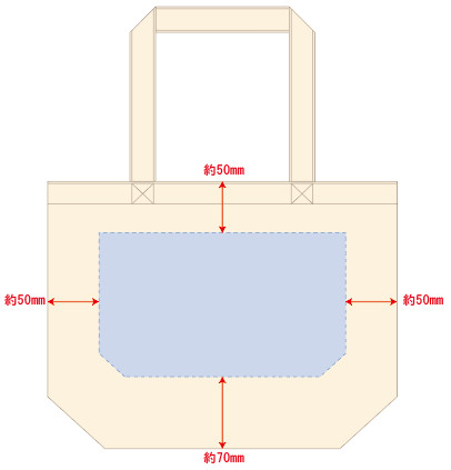 キャンバストート（SM）ナチュラルの印刷範囲図