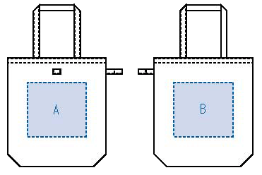 不織布ポケッタブルマチ付トートバッグの名入れ印刷可能範囲図