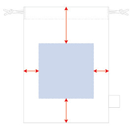 オーガニックコットンガゼット巾着（S）　ブラックのオリジナル名入れプリント可能範囲図