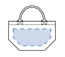 デニムライクパイプハンドルトートエコバッグ（Ｓ）の名入れ印刷範囲図