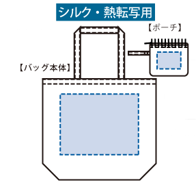 ポケッタブルトートバッグ（L）ポーチ付のシルク印刷可能範囲
