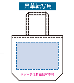 ポケッタブルトートバッグ（L）ポーチ付の昇華転写印刷可能範囲