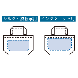 キャンバストート(S)インナーポケット&ループ付2色のシルク印刷可能範囲